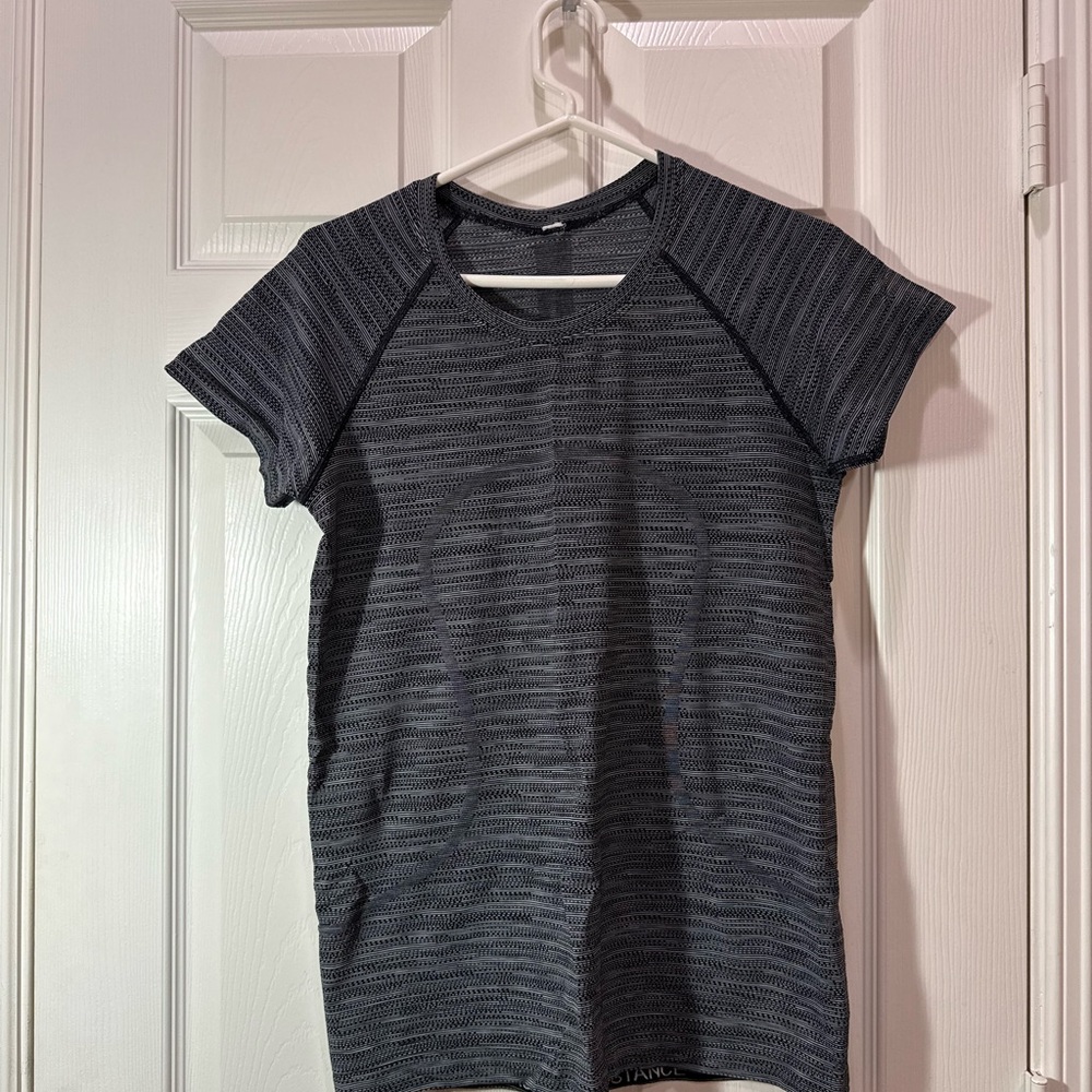 Lululemon Athletica Black Striped Short Sleeve Tee